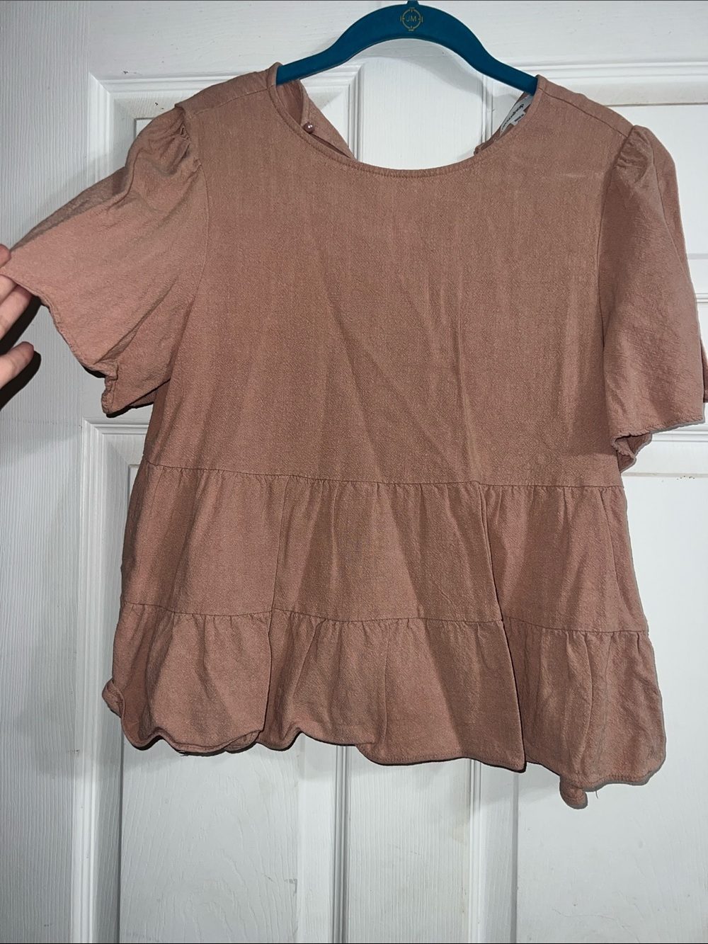 mittoshop Dusty Rose Tiered Peplum Short Sleeve Blouse